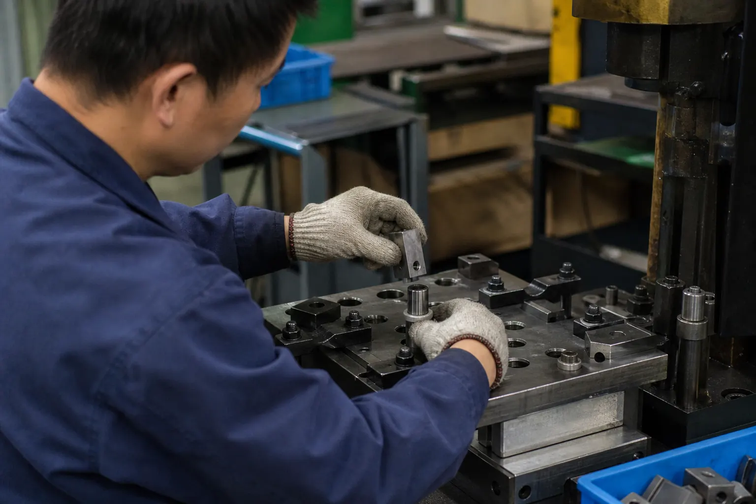 操作人员拆除夹具上的临时垫块并恢复标准定位件