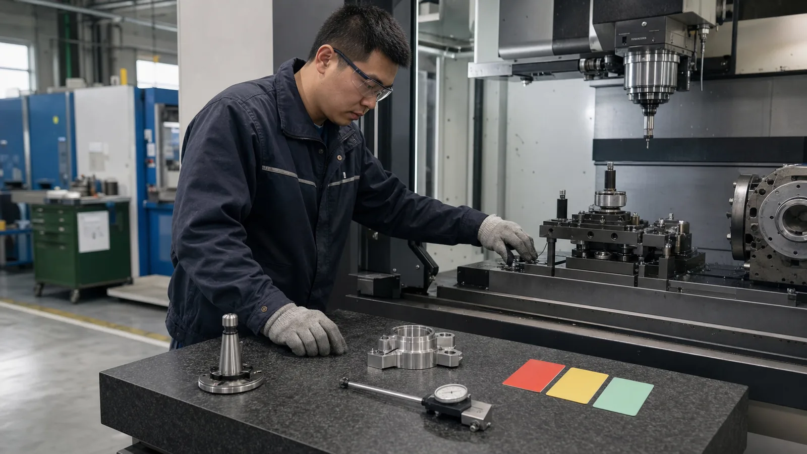 生产人员核对停机恢复后的工装刀具与待测首件