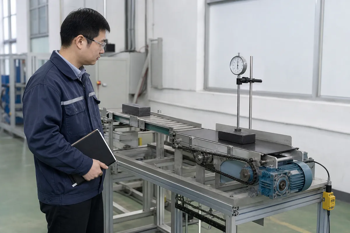 应用工程人员在设备试运行工位核对运行与停歇周期