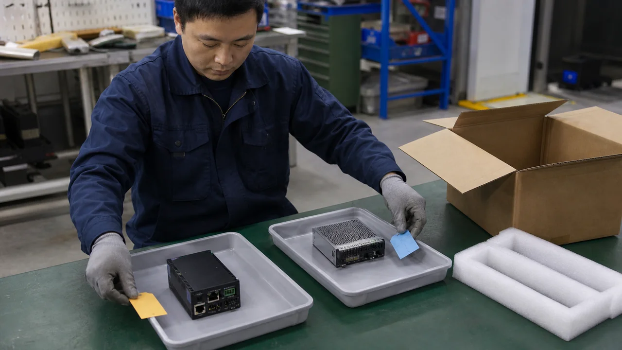 售后人员将两台报障设备分开放入独立工单托盘