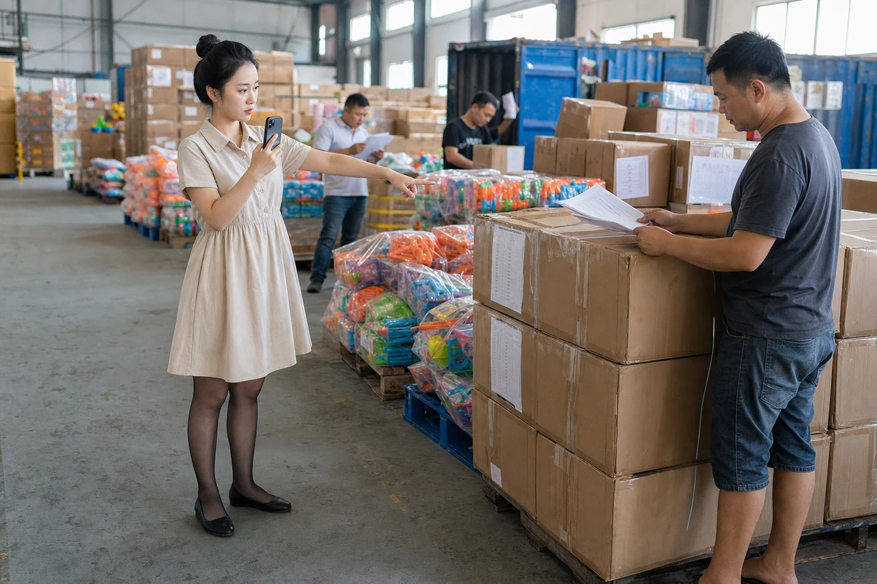 外贸负责人核对塑料玩具加工包装、标签与仓储发运条件