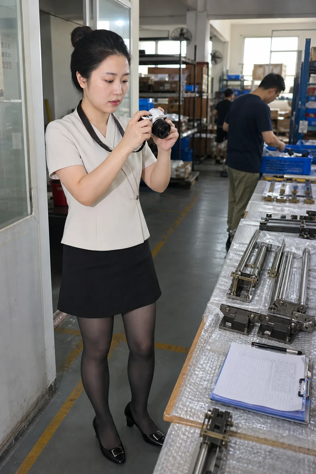 自媒体拍摄人员记录晾衣架代工售后样品与安装使用条件核对现场