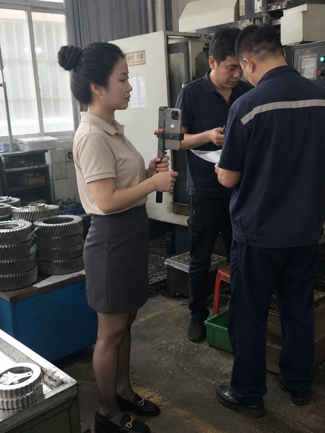 自媒体拍摄人员记录精密方便食品材料与工艺卡交接现场