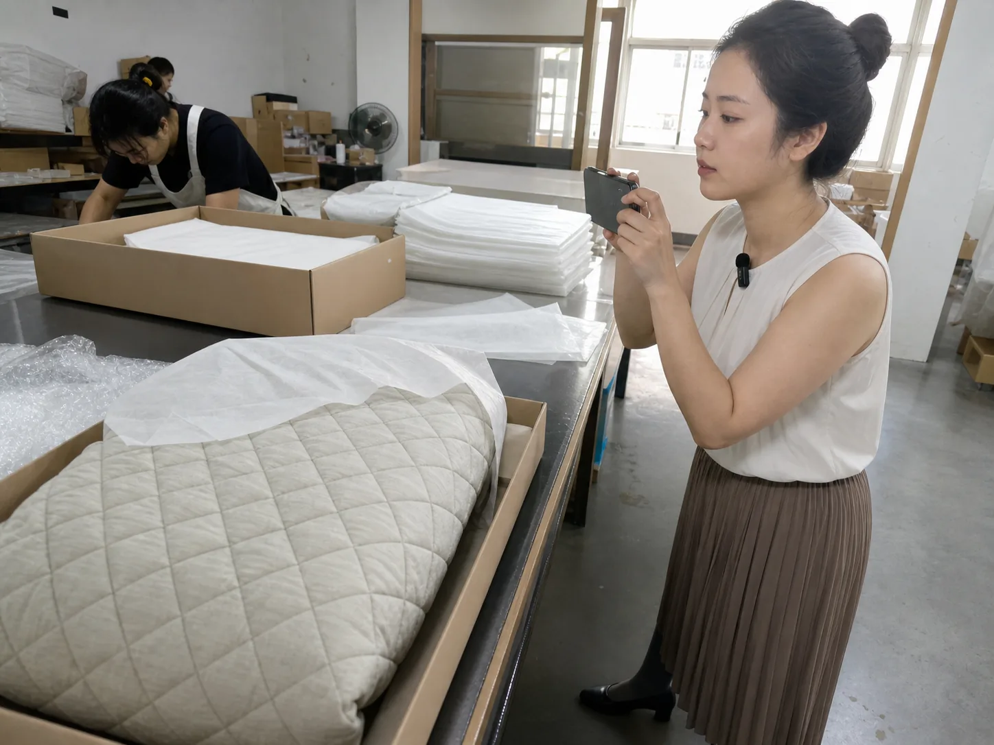 绗缝加工产品包装防护与运输条件核对现场